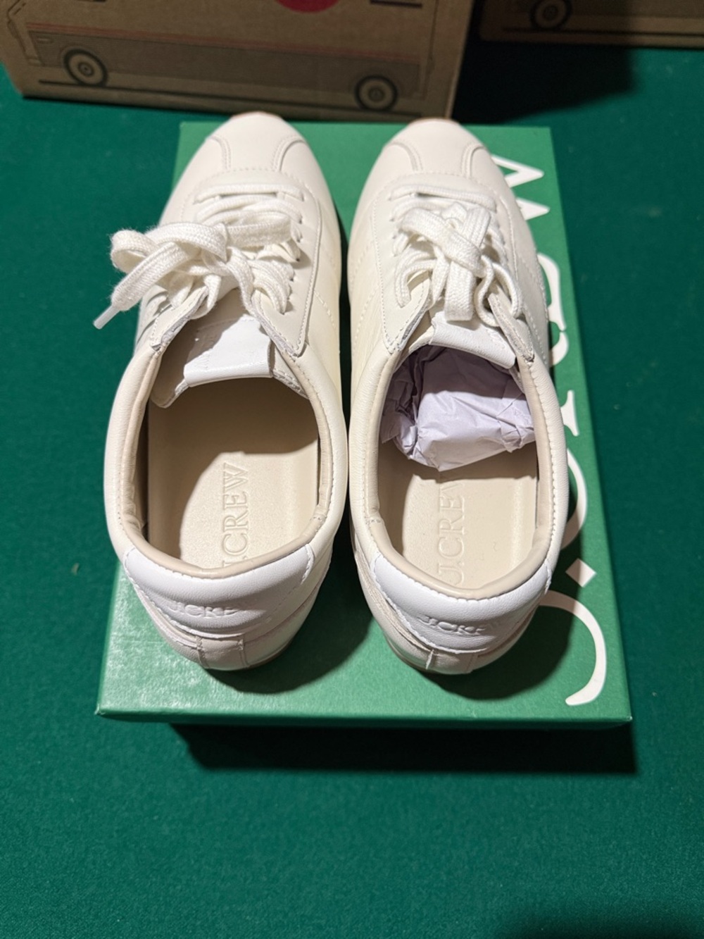 J. Crew White Leather Low-Profile Lace-Up Sneakers with Tan Toe - Picture 2 of 6
